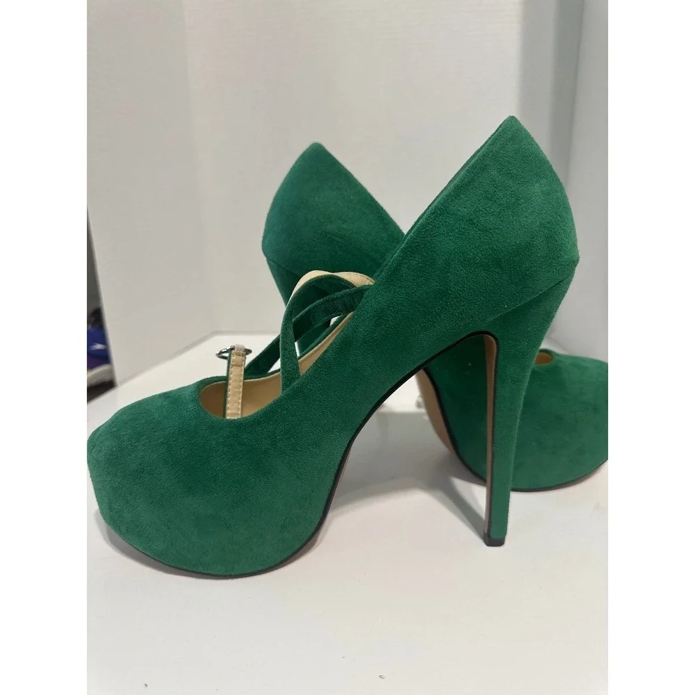 Platform Heels Emerald Green Ankle Strap Stiletto‎ Pumps Shoes